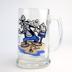 Vintage Walt Disney Mickey Mouse Club Glass Mug Goofy Deserted Island